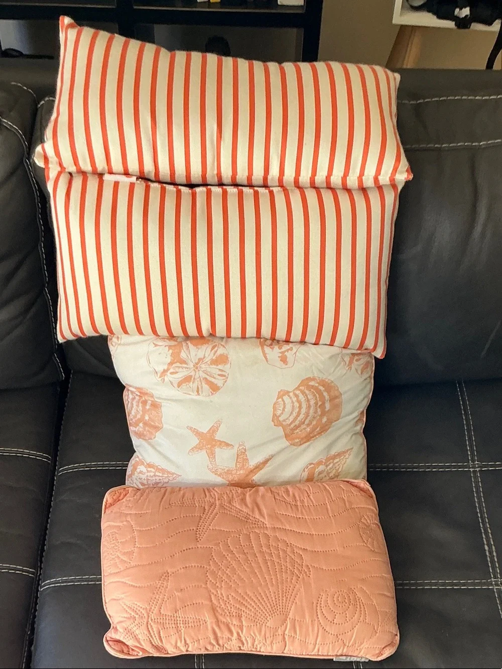 Sonoma Coral Striped and Shell Decorative Pillow Set